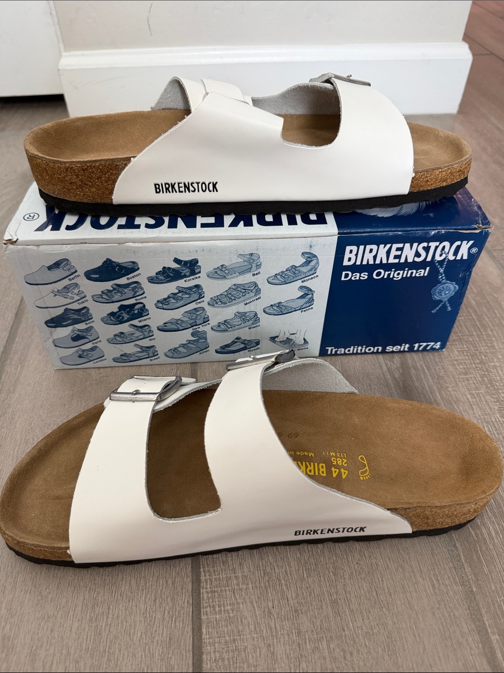 Birkenstock White Arizona Dual-Buckle Slide Sandals-New in Box